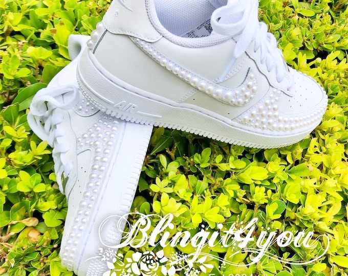 Personalized Nike Af1 custom made with pearl for wedding, graduation gift, bridal shower gift, pearl bridal shoes, wedding gift