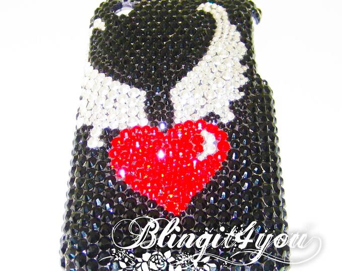 Apple iPhone XS MAX Case Cover with Swarovski Elements Crystal Handmade Red Heart White Angel Wing Bling iPhone Case Gift for her Gift Idea