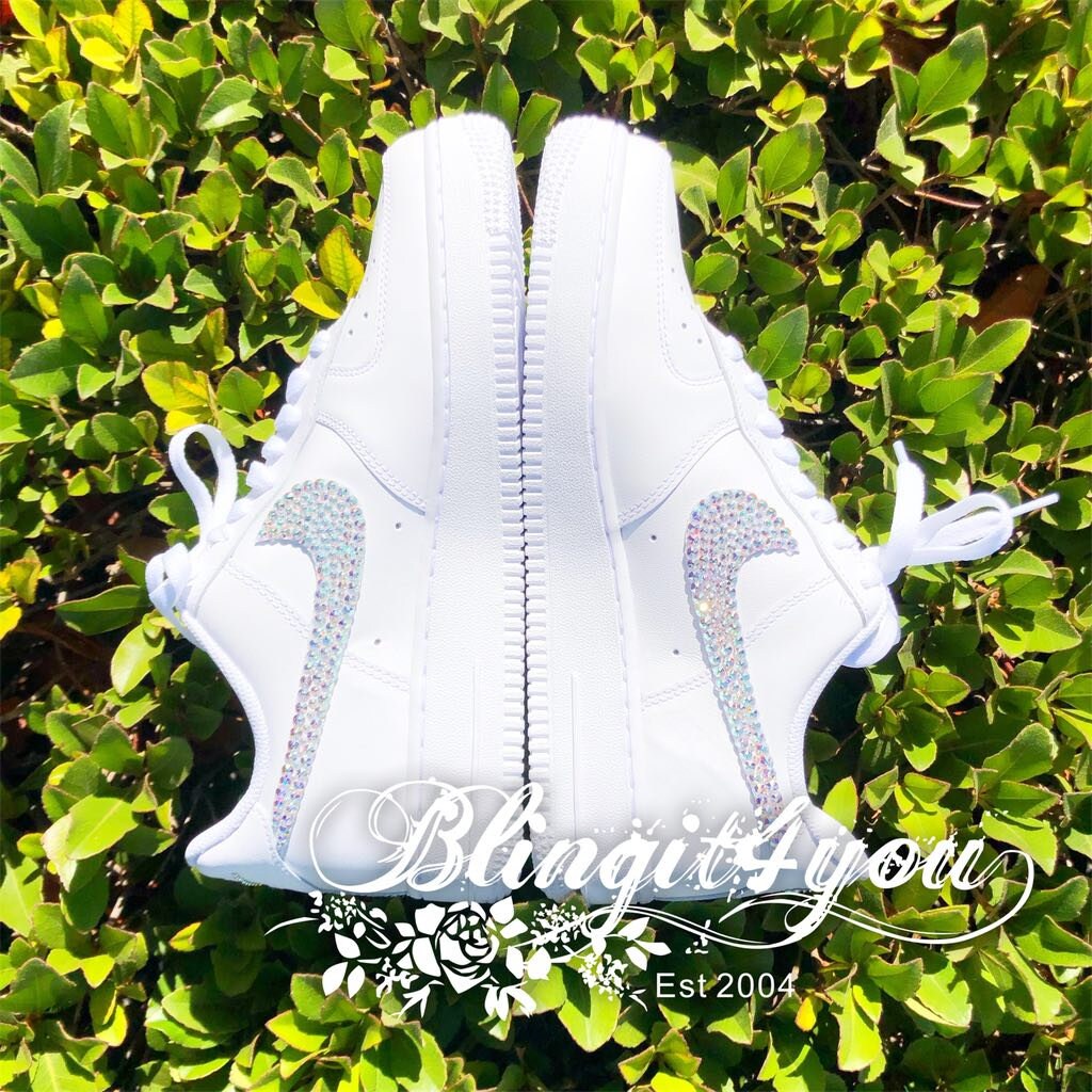 Custom Nike Air Force 1 women shoes, Swarovski Crystal Shimmer Nike AF1,  Custom make Nike shoes, Bling wedding dancing shoes with Name