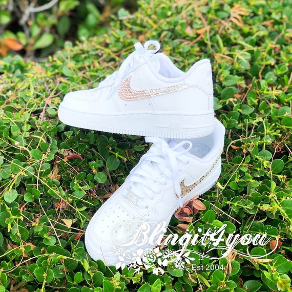 Swarovski Women's Nike Air Force 1, All White Low Sneakers Blinged