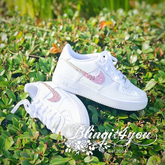 Swarovski Women's Nike Air Force 1 All White Low Sneakers Blinged