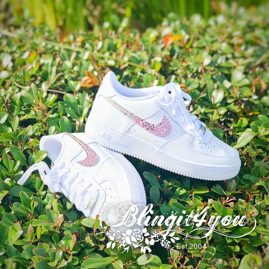 Swarovski Women's Nike Air Force 1 All White Low Sneakers Blinged Out With  Authentic Swarovski Crystals Ombre Custom Bling Nike Shoes