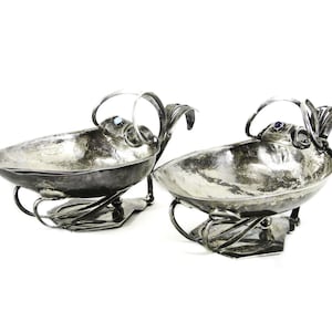 2 Mission Silver Bowls with Gemstones, Decorative Hand Hammered Silver Centerpiece Display Bowls Amethyst and Moonstone Cabochons Home Decor