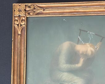 Arts & Crafts Newcomb Macklin Aesthetic Art Deco Gilt and Gesso Picture Art Frame with George Frederic Watts Hope Print