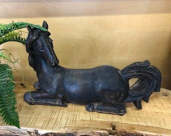 Large Primitive Horse Folk Art, Antique 21 Inch Hand Carved Wooden Decorative Equestrian Horse Gift