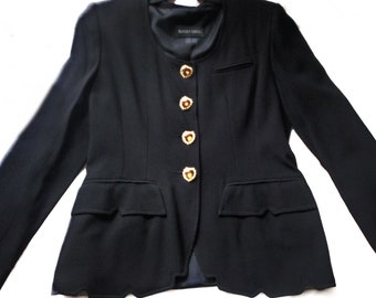 Ladies Blacky Formal Pantsuit ~ Années 1980 Elegant Blacky Womens Dress Suit Jacket Palazzo Pants Heart Strass Buttons // Ladies Evening Wear