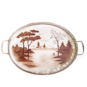 Scenic German Porcelain Tray/21 Inch Antique Bavarian Lake District German Pottery Hallmarked Platter Tray Sever Dining Room Display Gift