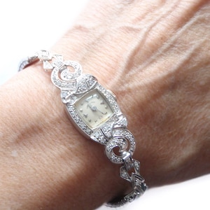 Hamilton Platinum Diamond Watch Vintage Ladies Adjustable Wristwatch with Diamonds  Gifts for Her Ladies Women Birthday, Anniversary Present