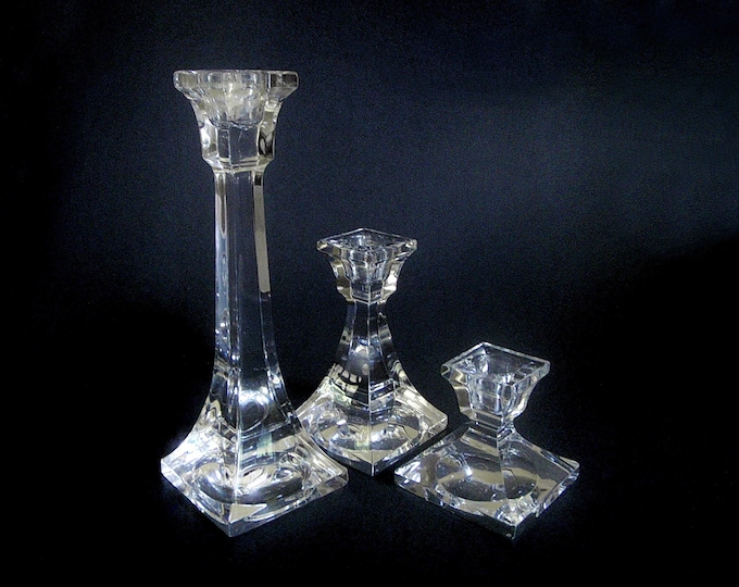 3 Villeroy Boch Crystal Candlesticks V & B Lead Crystal Pillar Candle Holders Shower Wedding and
