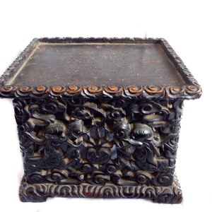Qing Double Dragon Wood Stool 1800s Chinese Antique Indian Black Rosewood Furniture Hand Craved Dragons Asian Living Room Bedroom Decor