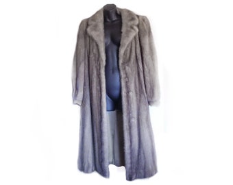 Silver Mink Fur Full Length Stroller Coat, 45 Inch Long Platinum Sapphire Grey Mink Fur Coat Wedding Bridal Evening Wear Ladies, Women, Wife