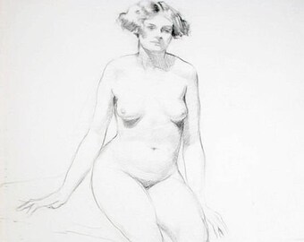 Arthur Royce Bradbury Nude Woman Pencil Sketch~A.R. Bradbury Risque Naked Lady Still Life Graphite Nude Study Original Art Home Decor