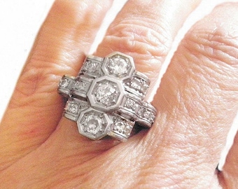 SALE Art Deco Platinum Diamond Ring  French 1920s Estate Art Deco European Diamonds Engagement Cocktail Ring Gift for Her Wife