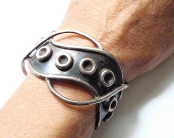 Taxco Silver Chunky Wide Cuff Bracelet  Open Metalwork Vintage Mexican Oxidized Sterling Silver pre-Eagle Wide Bracelet Unique Gift for Her