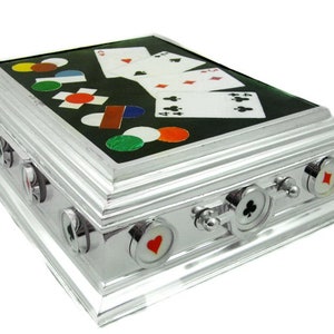 Vtg Dunhill Silver Inlaid Marble Box~RARE Dunhill Pietra Dura Games Card Box or Humidor Man Cave Den Office Gift For Him Dad Father&#39;sDay