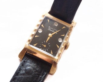 1951 Bulova Excellency 3 Diamond Watch  Bulova 10k Rolled Gold Diamonds Fancy Tank Style Dress Watch Gift for Him Dad Father Husband