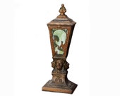 Rare Art Deco Lighting - Native American Indian Chief Head Portrait Four Panel Slag Glass Accent Table Lamp