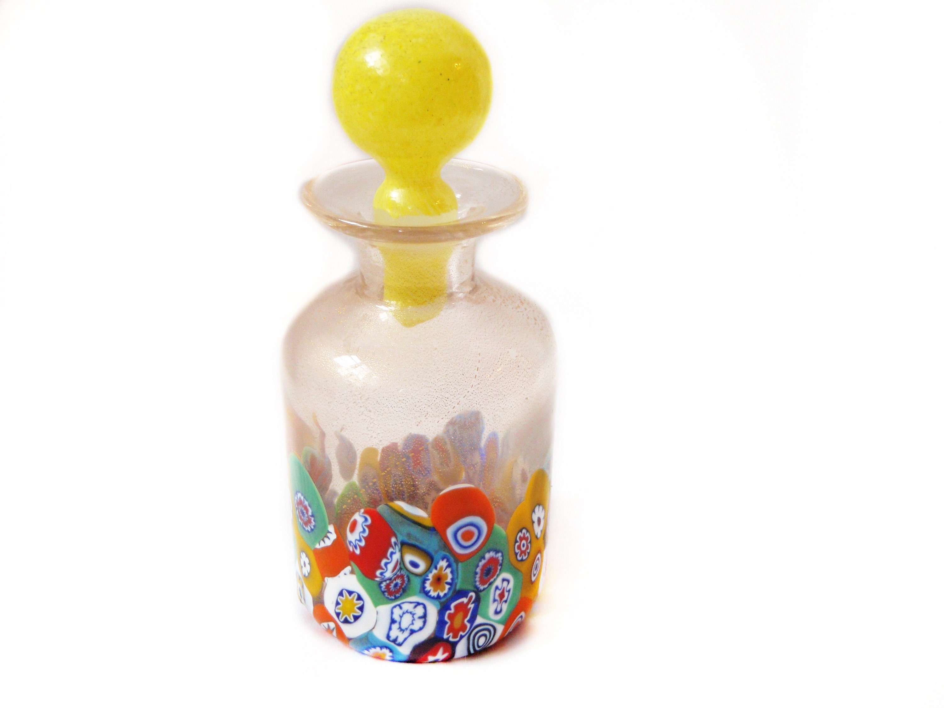 Vintage Murano Millefiori and Gold Dust Perfume Bottle Italian Hand Blown Art Glass