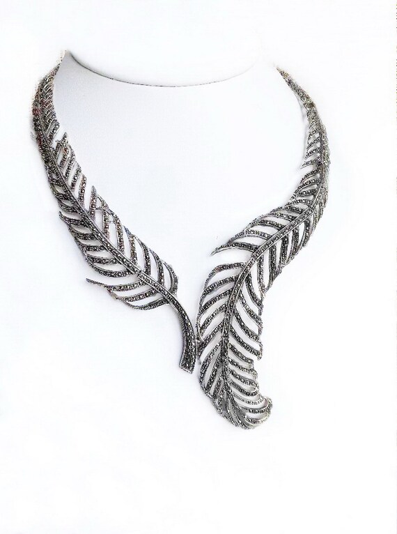 Sterling Hinged Feather Necklace~Red Carpet Silve… - image 4