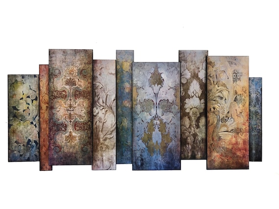 Large Wall Art Offset Antique Wallpaper Panels Faded Memory Etsy