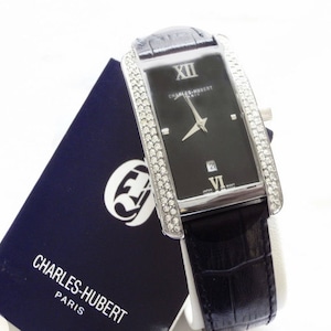Charles Hubert Curvex Watch with Swarovski Crystals  1990s Paris France Vintage Tank Style Wristwatch Unique and Rare Gift Idea for Her