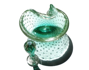 Seguso Murano Ashtray and Tamper  Archimede Seguso Sea Shell Art Glass Bowl  Murano Bullicante Gold Dust Controlled Bubble Art Glass