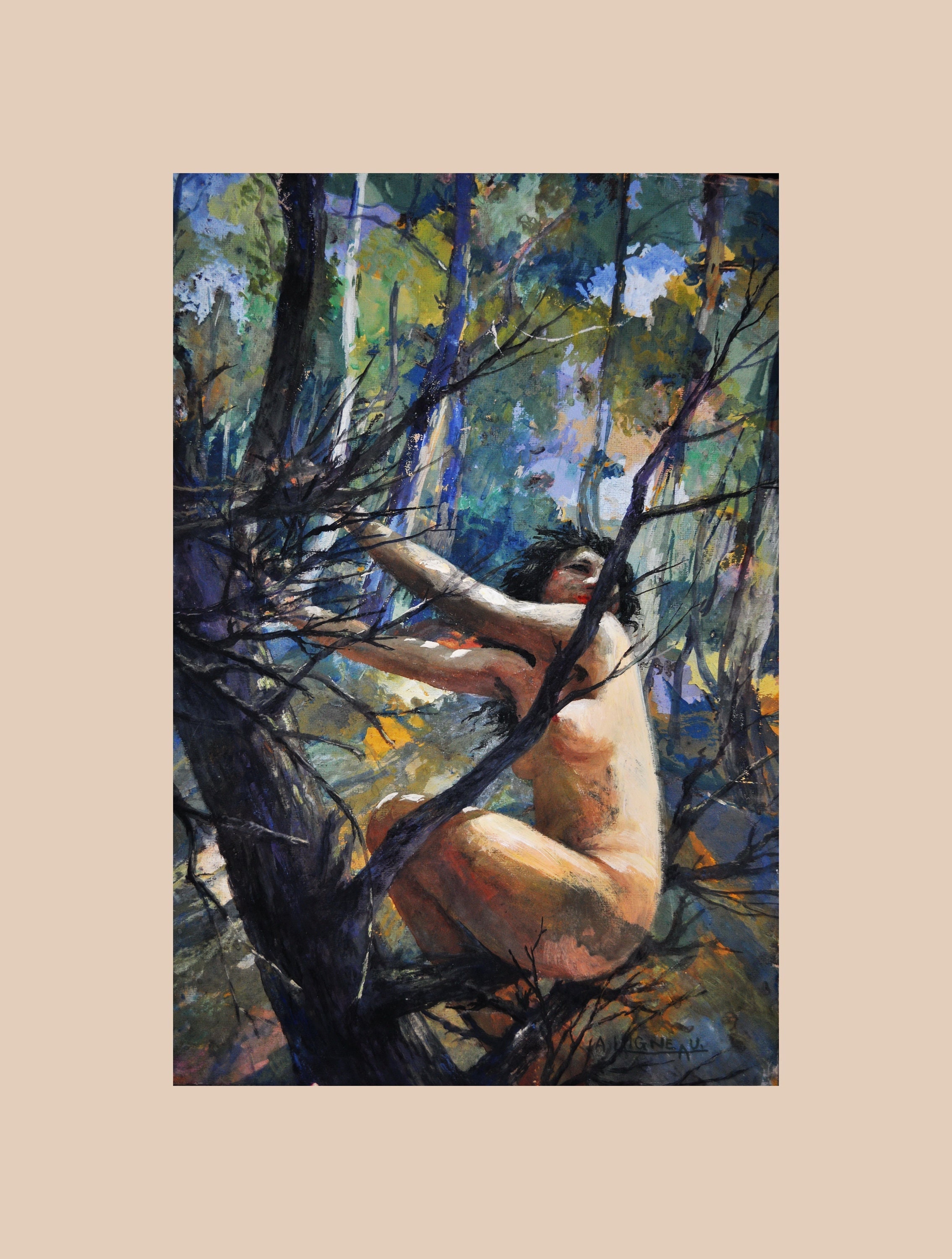 Acuarela de mujer desnuda Art Deco de André Laigneau, artista francés de  Bretaña, pintura de mujer desnuda firmada, decoración para el hogar con  abrazos de árboles - Etsy México