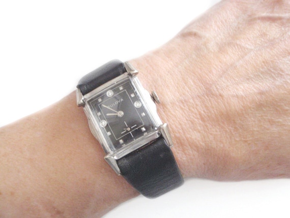 1950s Bulova Diamond Watch 3 Diamonds Hour Marker… - image 1