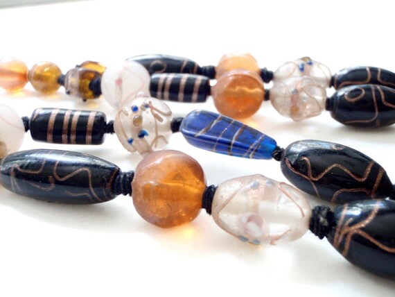 Lampwork Bead Necklace Raised Eye Murano Beads  Two Strand Venetian Glass Beaded Necklace  Gypsy Boho Statement Necklace Gift Gifts for Her