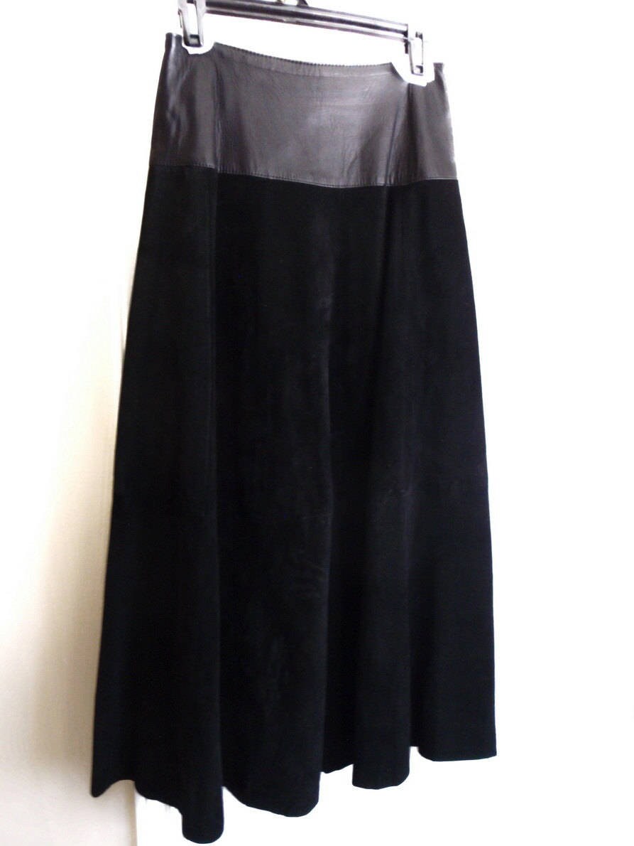 Vintage Full Length Black Suede Skirt w Leather Drop Waist | Etsy