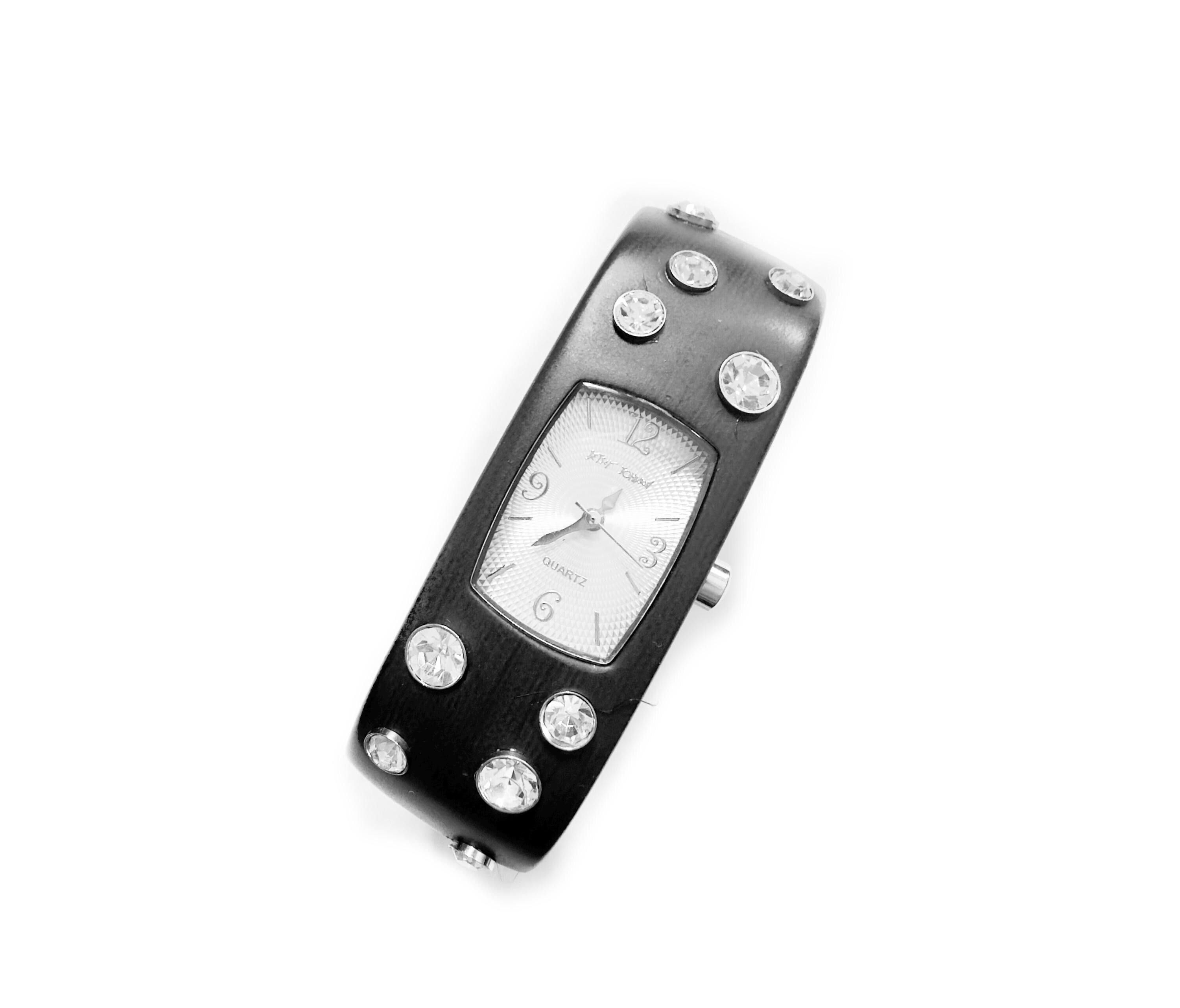 Vtg Betsy Johnson Swarvoski Watch Hinged Cuff Bracelet Vtg Betsy Johnson Cuff Bracelet Watch with Crystals main image 3