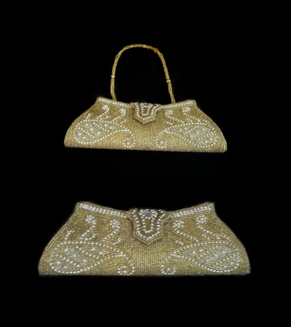 golden beaded red clutch Gem