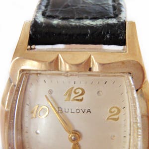 1955 Bulova Watch  Mid Century Mens Fancy Dress Bulova Wristwatch with Scalloped 10k Case Gifts for Him Groom Wedding Dad Boyfriend