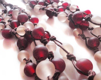 4 Strand Glass Beads Necklace//Hand Blown Red & Clear Beaded Matte Hand Knotted Cord Statement Necklace a Gift Idea for Her Wife Mum Mom