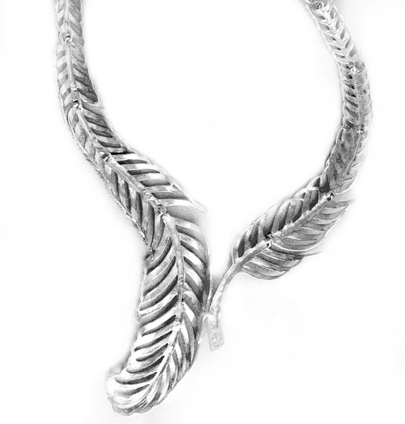 Sterling Hinged Feather Necklace~Red Carpet Silve… - image 5