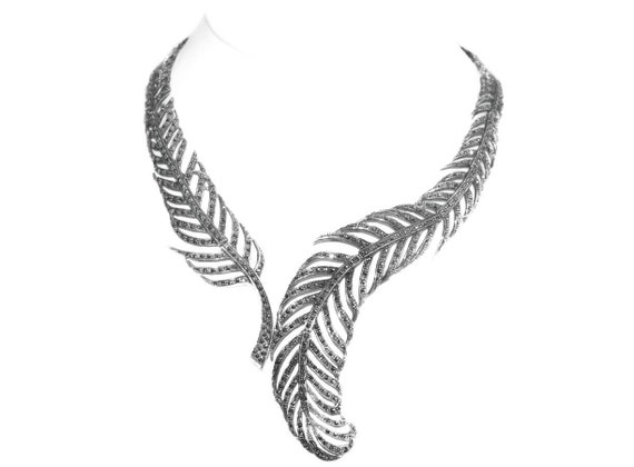 Sterling Hinged Feather Necklace~Red Carpet Silve… - image 2