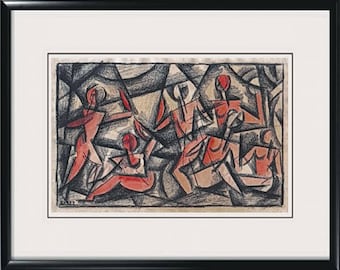 1920s Sgd Cubist Painting, Framed Antique Art Deco Cubist Wall Art Signed PL 1922, Avant Garde Cubism Movement Early 20th Century Wall Art