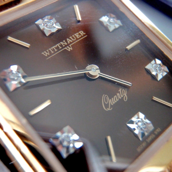 Longines Wittnauer Diamond Watch, Quartz,  Tiger's Eye Dial, Mineron Crystal, 1960s Vintage | Never Worn