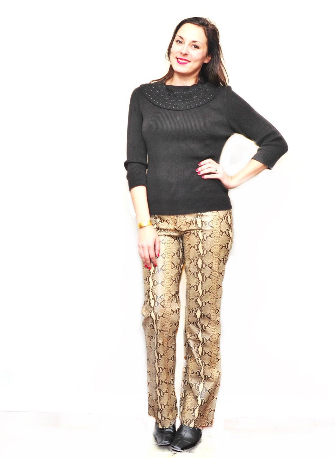 Ladies Snake Skin Leather Pants Designer Womens Light Brown Etsy