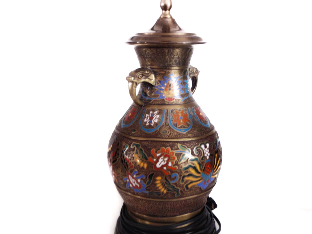 Large Champleve Bronze Lamp Stunning Asian Bronze Champlevé Cloisonné ...