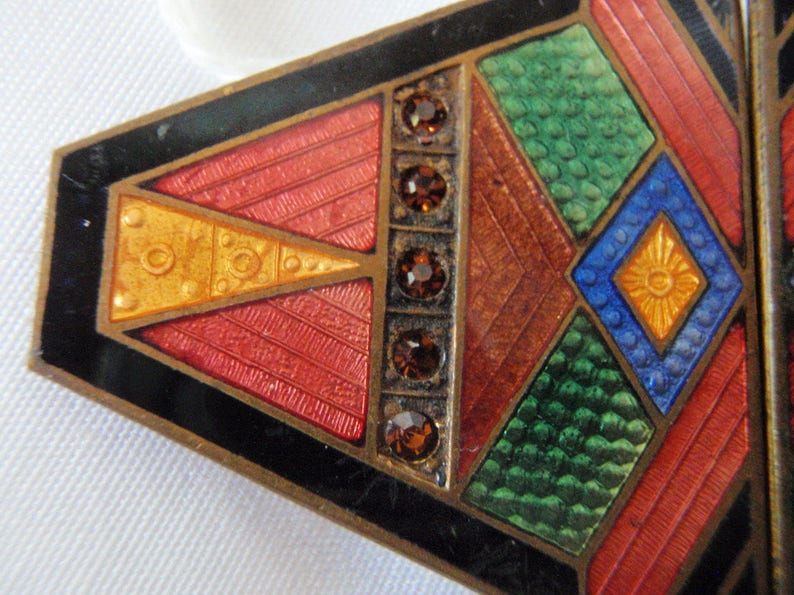 Art Deco Guilloche Enamel Belt Buckle 1920/'s Art Deco Multi Color Enamel Hat Band or Brooch Gift for Her