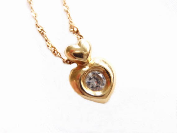 18k Gold Heart Diamond Pendant Necklace/18k Doubl… - image 2