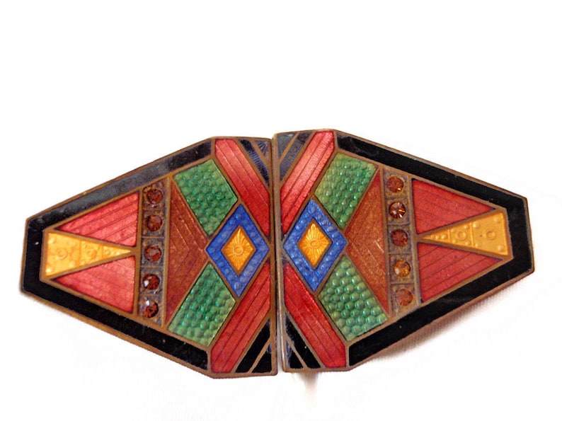 Art Deco Guilloche Enamel Belt Buckle 1920/'s Art Deco Multi Color Enamel Hat Band or Brooch Gift for Her