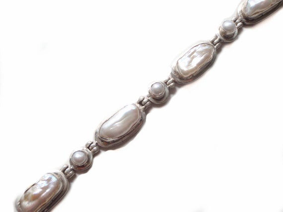 Cultured and River Pearl Silver Bracelet~Artisan Sterling Cultured Pearl and River Pearl Bangle Bridal Wedding Jewelry Bride Pearls Bangle