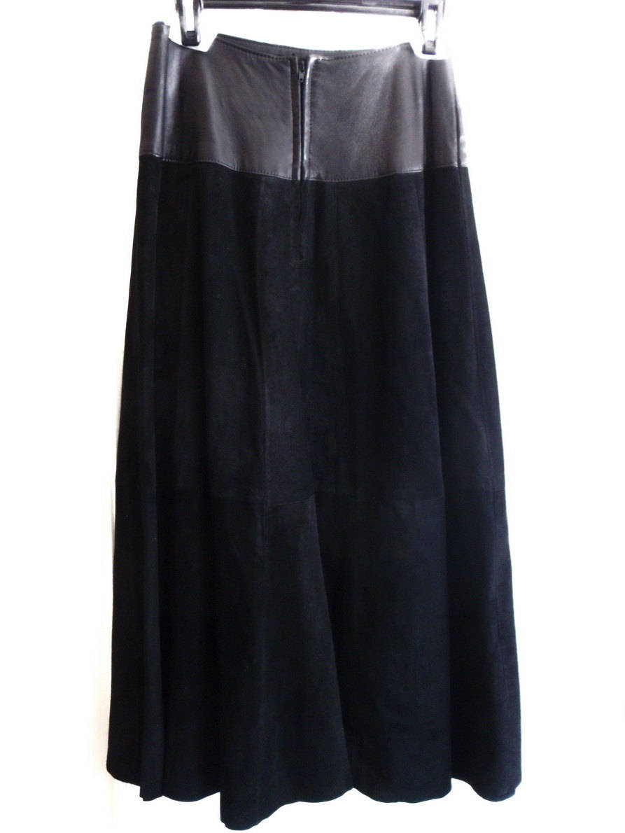 Vintage Full Length Black Suede Skirt w Leather Drop Waist | Etsy