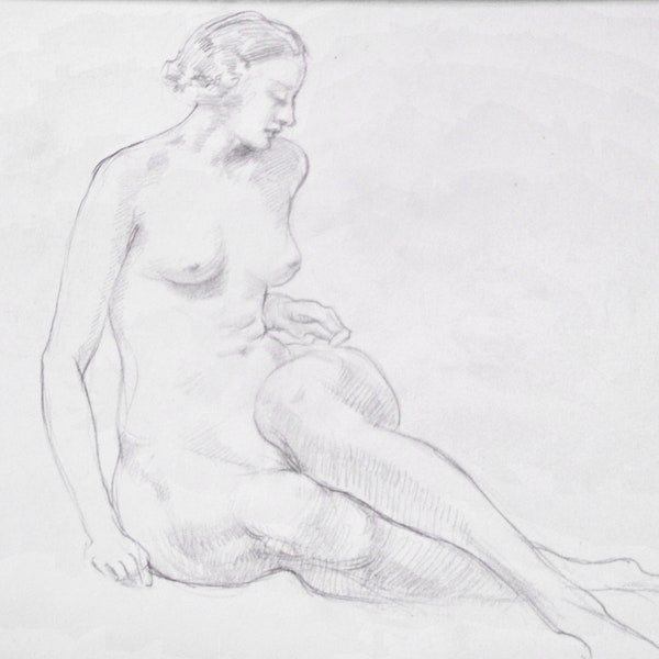 Naked Woman by Arthur Royce Bradbury/Nudeart Woman Naked Female Studio Portrait Sketch Listed Artist Risque Art Home Decor and Gift