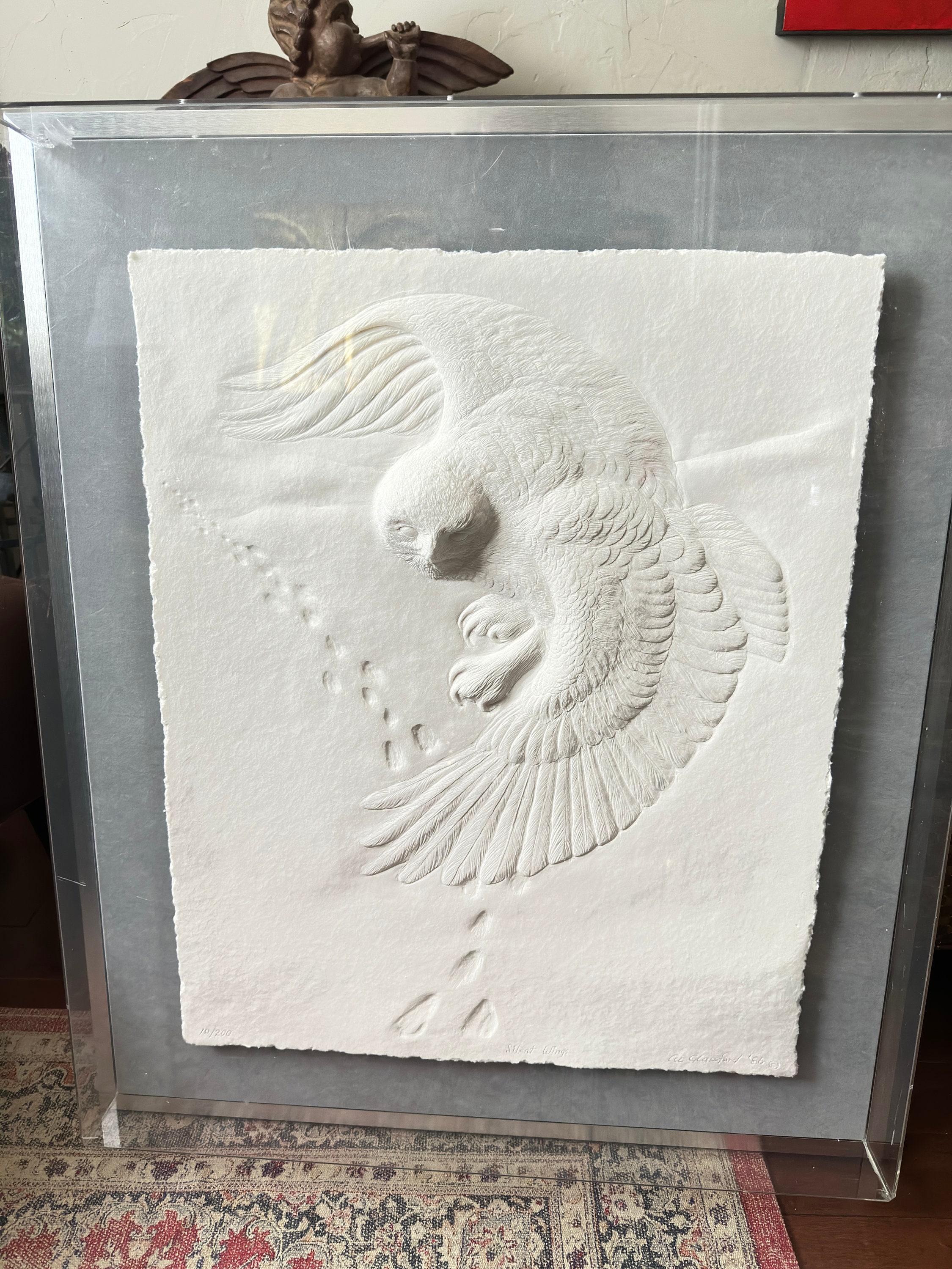 1986 Al Glassford Owl Bas Relief in 3D Plexiglass Metal Frame, Signed ...