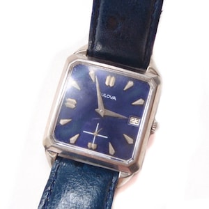 1964 Bulova Square Case Dress Watch  Blue Dial Mid Century Modern Bulova Watch M4 Unique Gift for Men Groom Groomsman and Husband