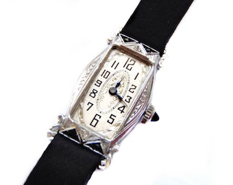 Art Deco 14k Diamond Sapphire Ladies Watch~1920s White Gold Sapphire Womens Wristwatch/Rare Unique Timepiece Mothers Day Gift For Her
