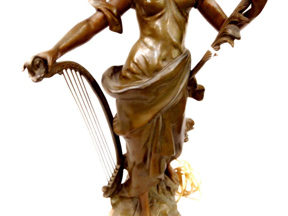 Art Nouveau Table Lamp Lady Musician Sculpture Accent Etsy